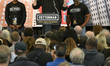 John Fetterman, Democratic candidate for Senator speaks on stage to 600 attendees during a...