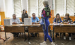 Woman casts her vote in a polling station during the Parliamentary elections of Bulgaria i...