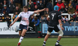 Saracens's Owen Farrell clears his lines during the Gallagher Premiership match between Ne...