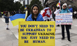 Members of Ukrainian diaspora attend a demonstration of solidarity with Ukraine. Chicago,...