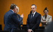 German Minister for Transport and Digital Infrastructure Volker Wissing (C) arrives to con...