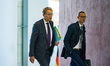 Prime Minister of Schleswig-Holstein Daniel Guenther (L) arrives to consultations between...
