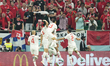 Hakim Ziyech attacking midfield of Morocco and Chelsea FC celebrates after scoring his sid...