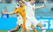(20) KOOPMEINERS Teun of team Netherlands battle for ball with (11) AARONSON Brenden of te...