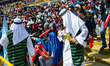 Argentina fans react during the live transmission of the FIFA World Cup Qatar final betwee...