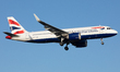 A British Airways Airbus A320 landing at London Heathrow Airport, Hounslow, United Kingdom...