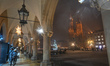 General view of Krakow's Market Square during a snow storm, in Krakow, Poland, on January...