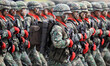 Soldiers march during a parade in celebration of the 80th founding anniversary of the Arme...