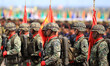 Soldiers march during a parade in celebration of the 80th founding anniversary of the Arme...
