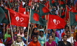 Garment workers & other labor organization in Bangladesh shout slogans during the May day...