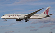 Boeing 787-8 Dreamliner, from Qatar Airways company, landing at Barcelona airport, in Barc...
