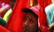Garment workers & other labor organization in Bangladesh shout slogans during the May day...
