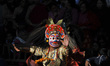 Yuban Mali, 21yrs, as deity Dhumba performing religious ritual dance during 12 year Shree...