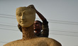 An indian artisen makes a huge idol of Hindu Goddess Ganga,which is also known as Ganges r...