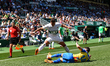 Lucas Boye and Jose Gaya during the La Liga match between Elche CF and Valencia CF at Esta...