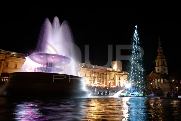 Christmas Tree Lights Switched On In Trafalgar Square In London