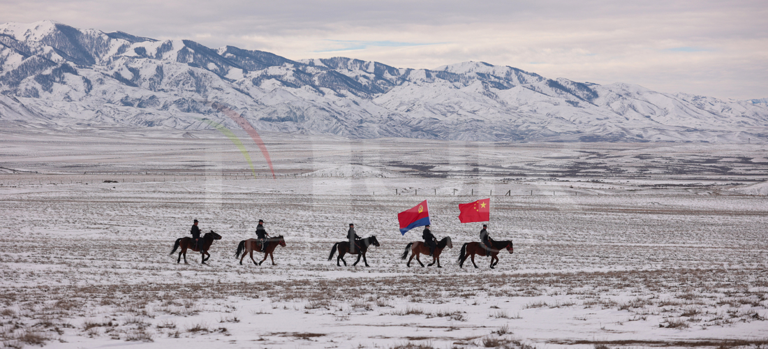 ALTAY, CHINA - NOVEMBER 7, 2023 - Police on horseback carry out a border patrol in Altay, Xinjiang province, China, November 7, 2023. 