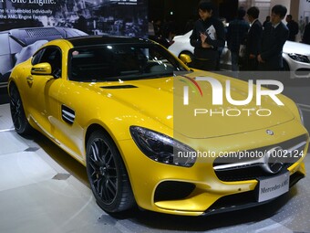A Mercedes-AMG GT S vehicle is on display at the 2016 Tokyo Auto Salon car show on January 15, 2016 in Chiba, Japan.(
