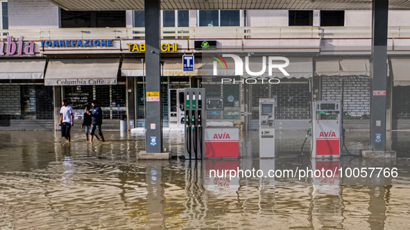 In the town of Lugo (Emilia - Romagna) the water is rising again  , on May 18, 2023. The Grand Prix event in Imola, northern Italy, original...