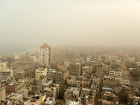 A picture taken on on January 18, 2016 shows a general view of Gaza City during a sandstorm. (
