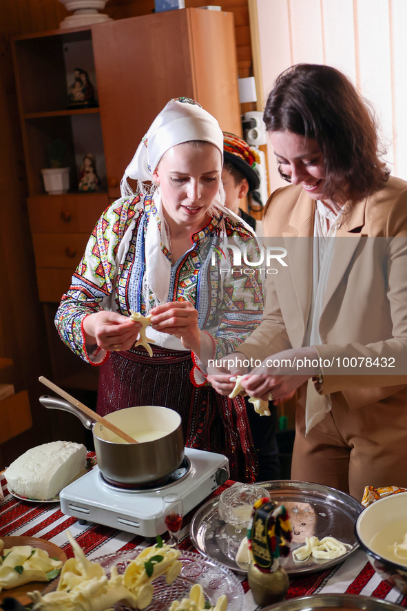 IVANO-FRANKIVSK REGION, UKRAINE - MAY 21, 2023 - Participants of the masterclass on making cheese horses for the Polish delegation as part o...