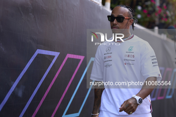 Lewis Hamilton of England and Mercedes during previews ahead of the F1 Grand Prix of Monaco at Circuit de Monaco on May 25, 2023 in Monte-Ca...