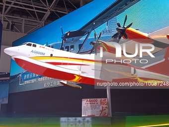  A AG600 Model at the exhibition hall of Zhuhai Space Center in Zhuhai city, South China's Guangdong province, May 26, 2023. The exhibition...