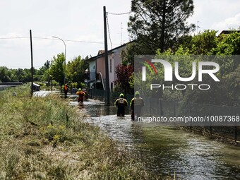 A general view of volunteers at work and the flood damage in Emilia Romagna on May 26, 2023 in Conselice, Italy (