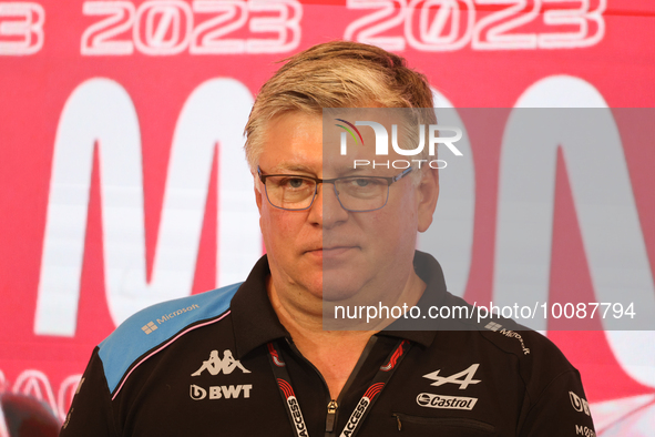 Otmar Szafnauer during a press conference ahead of the Formula 1 Grand Prix of Monaco at Circuit de Monaco in Monaco on May 26, 2023. 