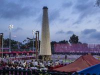 A General view showing the bun tower on May 26, 2023 in Hong Kong, China. Cheung Chau Bun Festival or Cheung Chau Da Jiu Festival is a tradi...