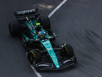 Fernando Alonso of Aston Martin drives on the track during Practice 2 ahead of the F1 Grand Prix of Monaco at Circuit de Monaco on May 26, 2...