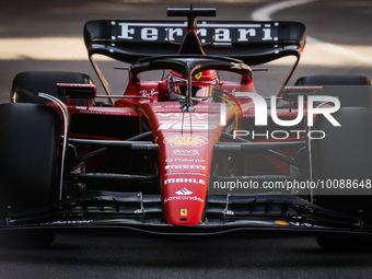  Charles Leclerc of Ferrari drives on the track during Practice 2 ahead of the F1 Grand Prix of Monaco at Circuit de Monaco on May 26, 2023...