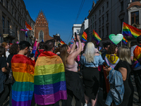 KRAKOW, POLAND - MAY 20, 2023:Participants during the 2023 Equality March in Krakow city center, on Saturday, 20 May 2023, in Krakow, Polan...