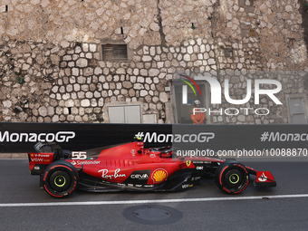 Carlos Sainz of Ferrari during second practice ahead of the Formula 1 Grand Prix of Monaco at Circuit de Monaco in Monaco on May 26, 2023. (