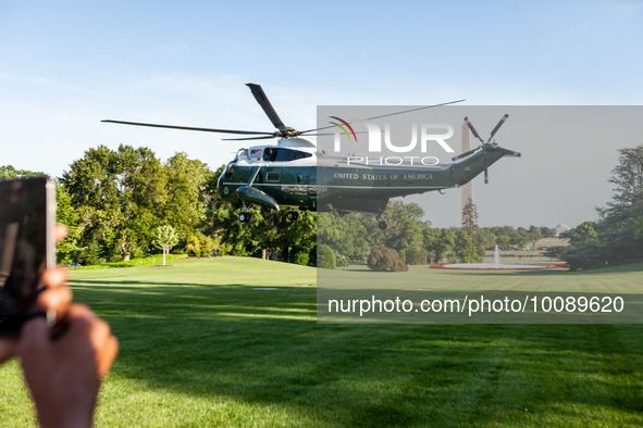 President Joe Biden departs the White House on Marine One en route to Camp David for the Memorial Day weekend. 