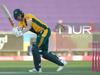 Lyndon James of Notts Outlaws during the Vitality T20 Blast match between Durham and Notts Outlaws at the Seat Unique Riverside, Chester le...