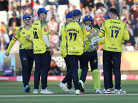 Durham celebrate the wicket of Lyndon James of Notts Outlaws during the Vitality T20 Blast match between Durham and Notts Outlaws at the Sea...