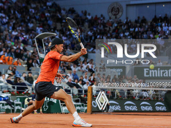 Alexandre MULLER (FRA) in action during his match against Jannik SINNER (ITA) on Philippe-CHATRIER court in The French Open Roland Garros 20...
