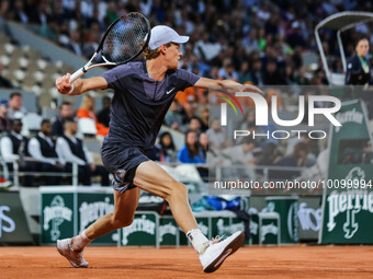 Jannik SINNER (ITA) in action during his match against Alexandre MULLER (FRA) on Philippe-CHATRIER court in The French Open Roland Garros 20...