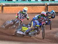 Paco Castagna (White) leads team mate Jake Mulford (Yellow) and Leon Flint (Blue) during the Sports Insure Premiership match between Wolverh...