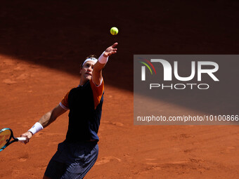 Casper RUUD (NOR) in action during her match against Elias YMER (SWE) on Suzanne-LENGLEN court in The French Open Roland Garros 2023 tennis...