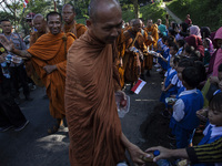 Buddhist monks take a religious journey in Bedono, Central Java, on May 30 2023. A total of 32 Buddhist monks from Thailand, Malaysia and In...
