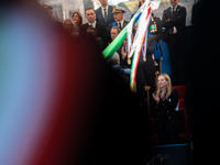 Italian Prime Minister Giorgia Meloni in Rome on June 2, 2023 on the occasion of the parade for the 77th Italian Republic Day     (