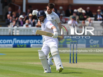 during Test Match Series Day One of 4 match between England's Ben Duckett celebrates his Century England against Ireland at Lord's Cricket G...