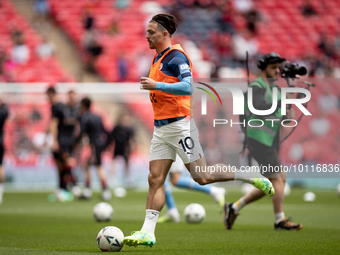 Jack Grealish of Manchester City warms up during the FA Cup Final between Manchester City and Manchester United at Wembley Stadium, London o...