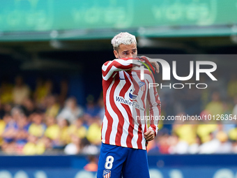Antoine Griezmann of Club Atletico de Madrid looks on during the LaLiga Santander match between Villarreal CF and Club Atletico de Madrid at...