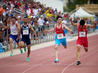 

MARSA, MALTA:
Malta's Graham Pellegrini (R) about to cross the finishing line to secure a Gold medal during the Men's 200m Final event fro...