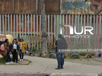 

Construction on a secondary fence at the US-Mexico border is advancing in Playas de Tijuana on Friday, June 9, 2023, as 30-foot fence pane...