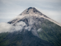 A general view of the Mayon Volcano as it remains under alert level 3, in Santo Domingo, Albay province, Philippines, on June 12, 2023. (