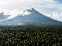 A general view of the Mayon Volcano which remains under alert level 3, in Legazpi, Albay province, Philippines, on June 12, 2023.(